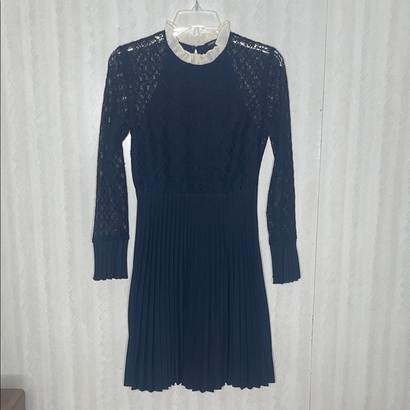 ❤️ 🆕 DIMPLE HSY Elegant Navy BLUE Dress with Cream Accents Size S - Picture 2 of 5